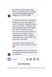 Text message review of Debloat Me with customer feedback.