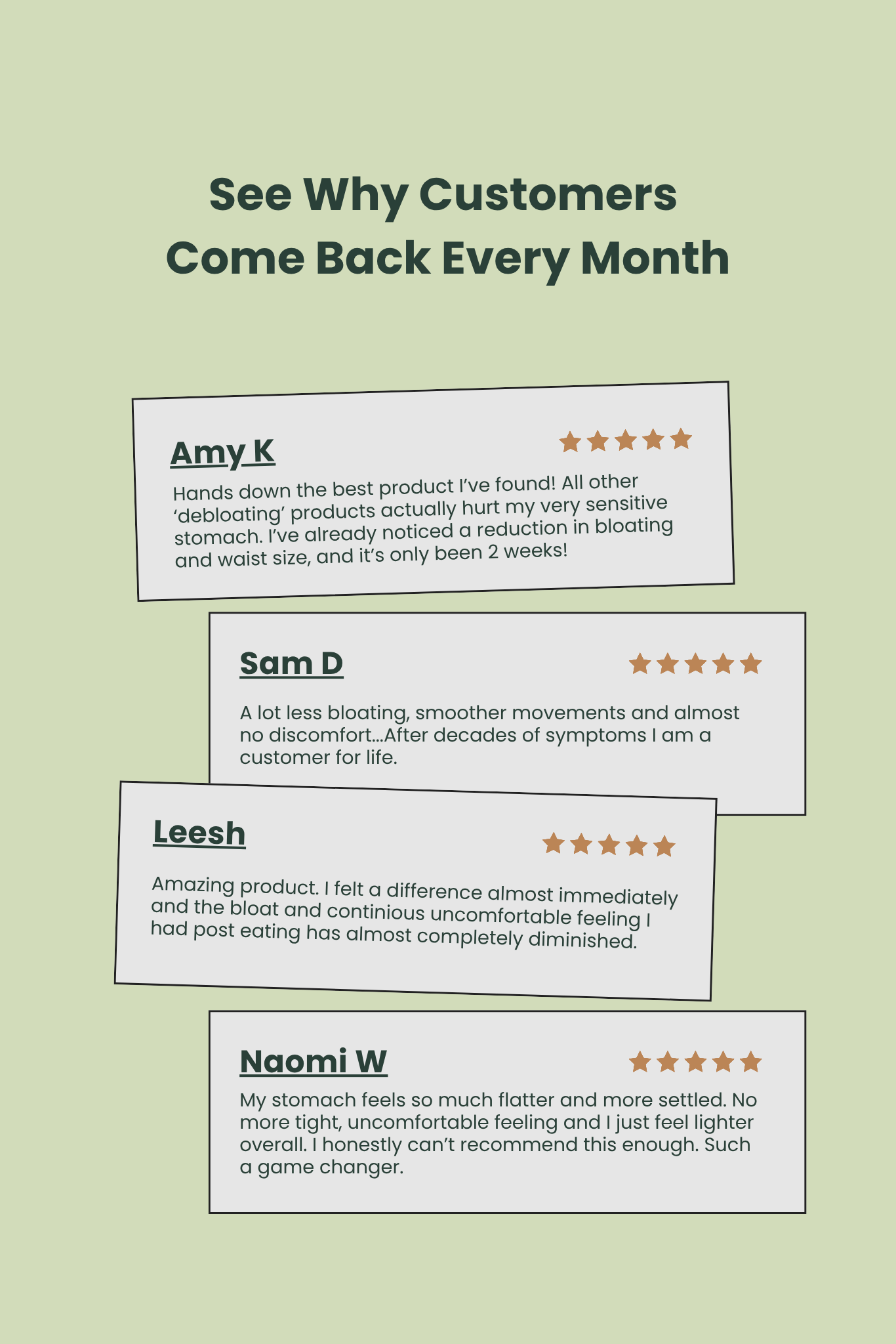 Reviews from customers on a light green background